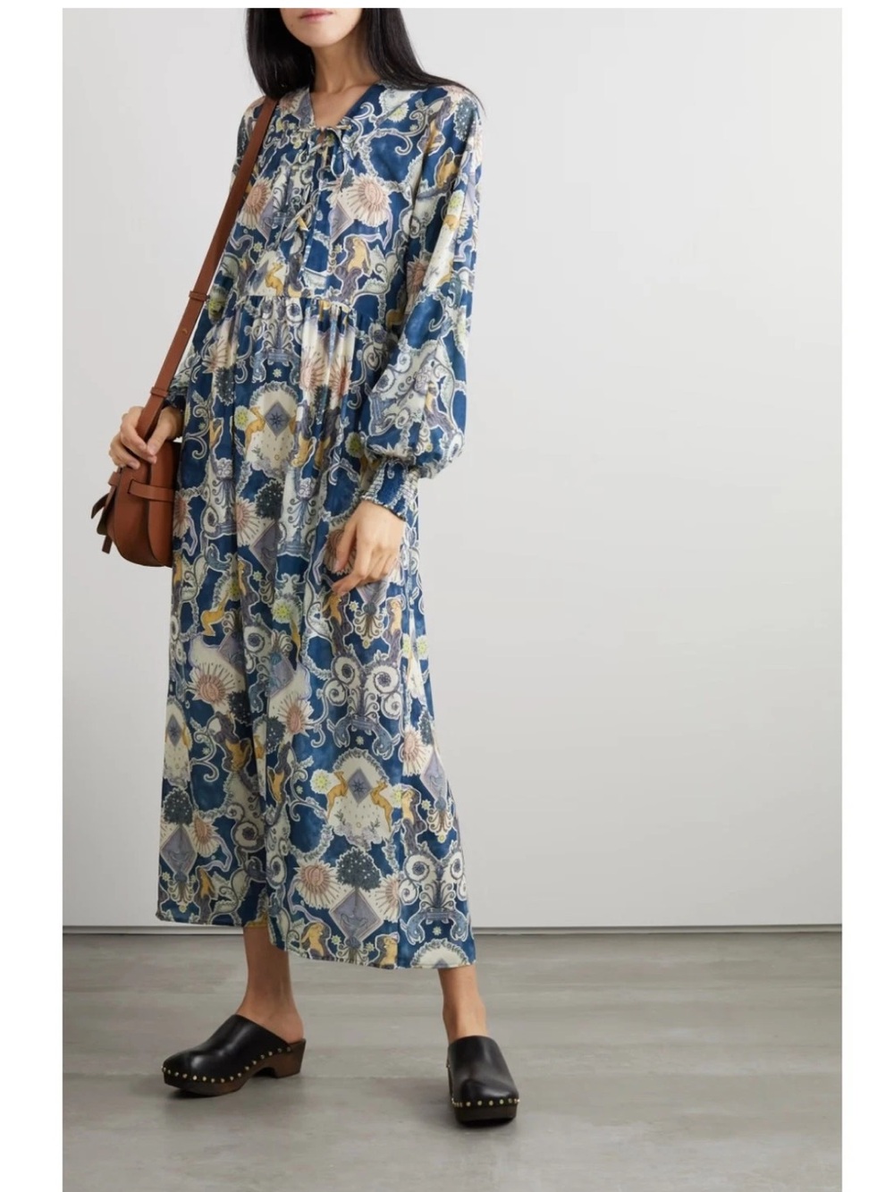 See By Chloe Blue Tarot Lovers Crepe Lace Up Maxi Dress